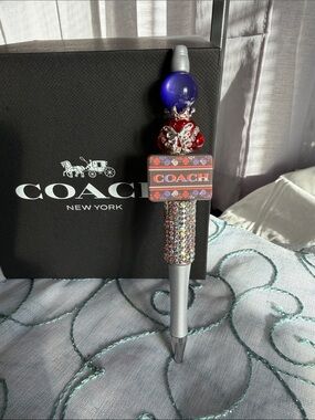 Coach Inspired Decorative Pen with Blue Orb and Red Accents